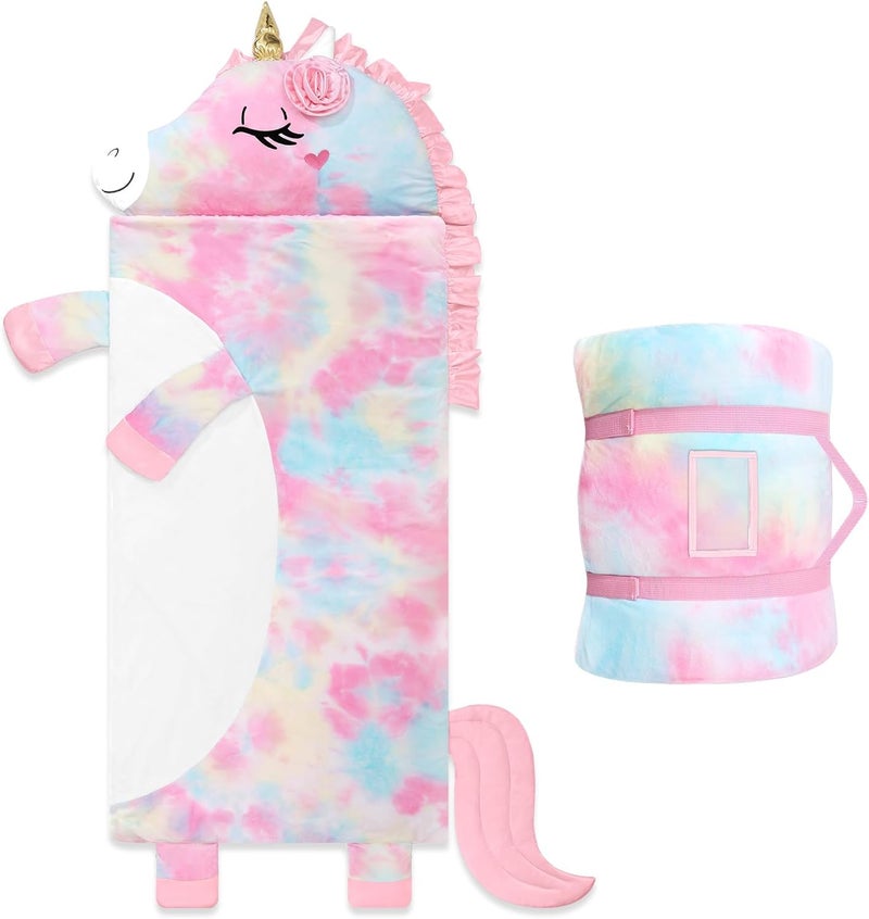 alldomess Toddler Nap Mat,Elephant Kids Sleeping Bag 67‘’×27‘’,Extra Large Slumber Bag Thick with Removable Pillow for Girls Boys,Soft Plush Roll Up Sleeping Mat Lightweight for Preschool,Daycare,Travel - Image 1